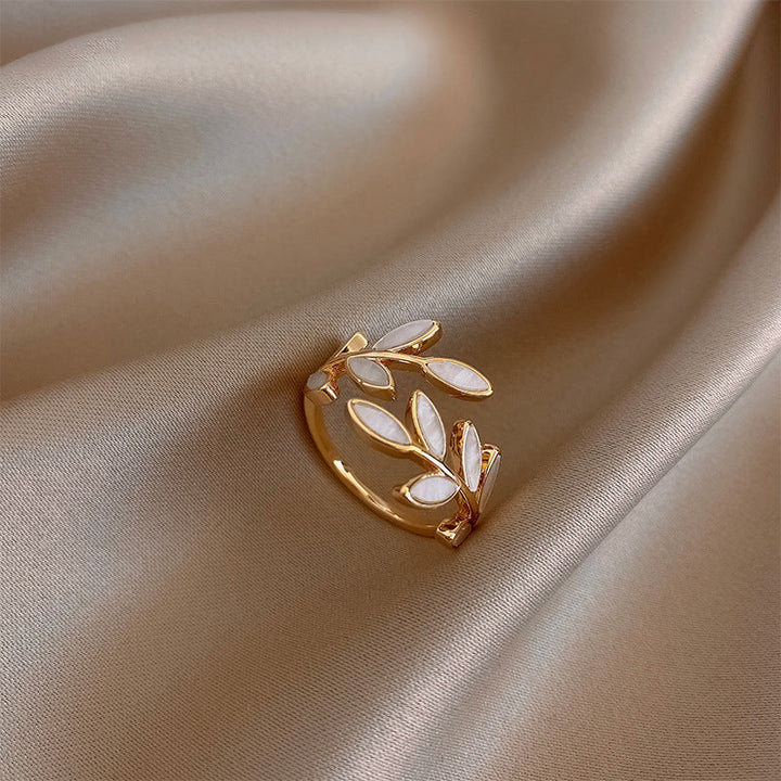 Pure - Adjustable Leaf-Inspired Ring Featuring White Opal