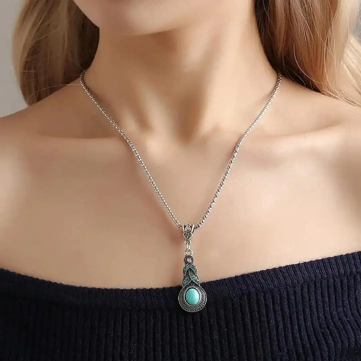 Vintage Turquoise Pendant Necklace and Earring Duo