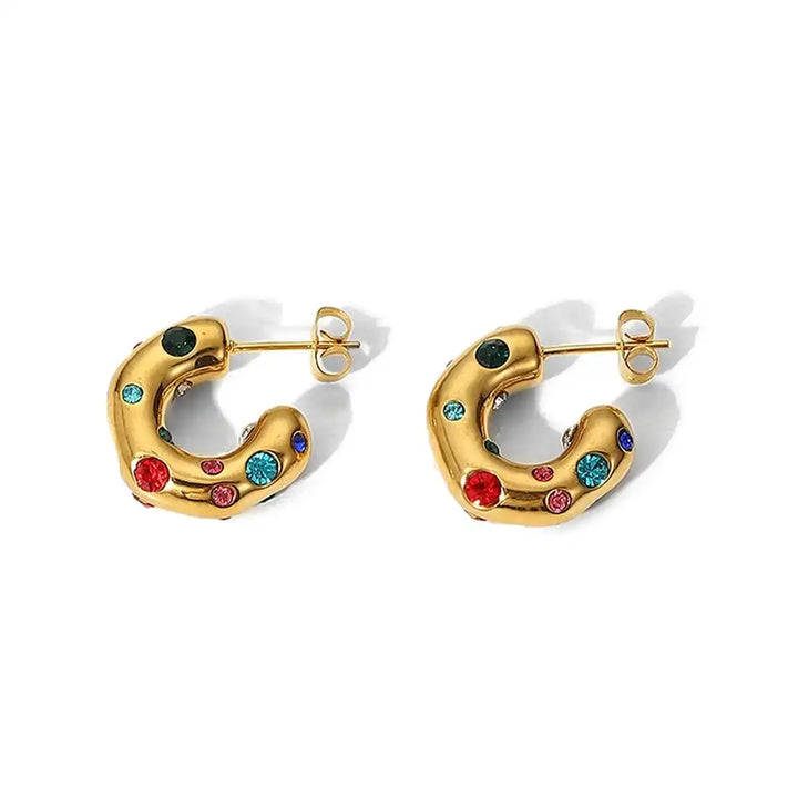 Radiant Gold Zircon Hoop Earrings in a Circular Design