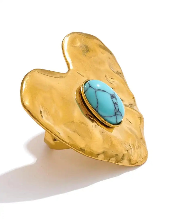 Vintage Gold-Trimmed Turquoise Heart Jewelry Collection: Earrings, Ring & Bracelet