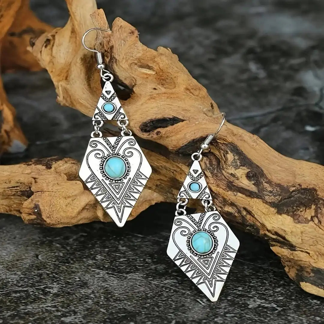 Vintage Bohemian Turquoise Gemstone Earrings