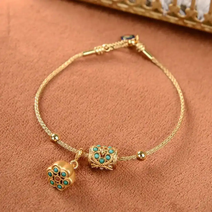 Antique Gold and Turquoise Lotus Cuff Bracelet