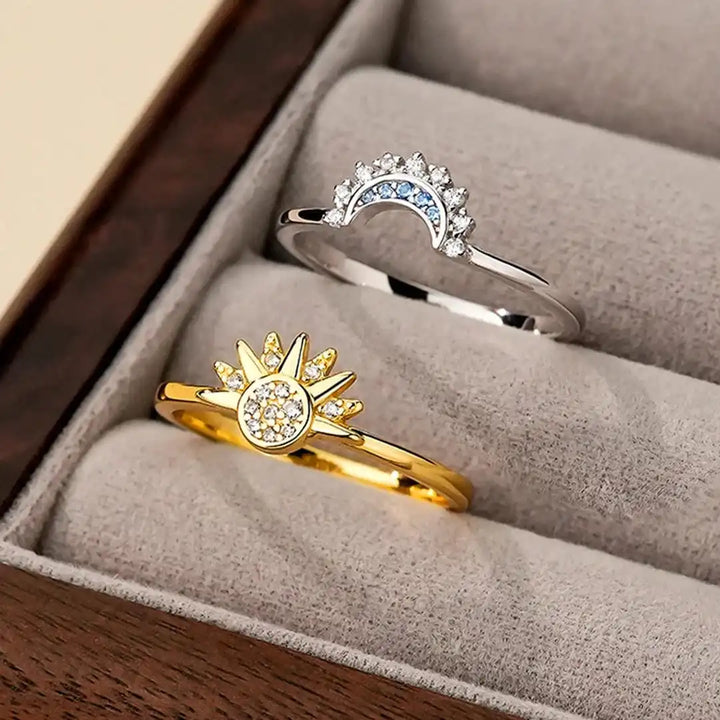 Timeless Silver Zirconia Sun and Moon Ring Set
