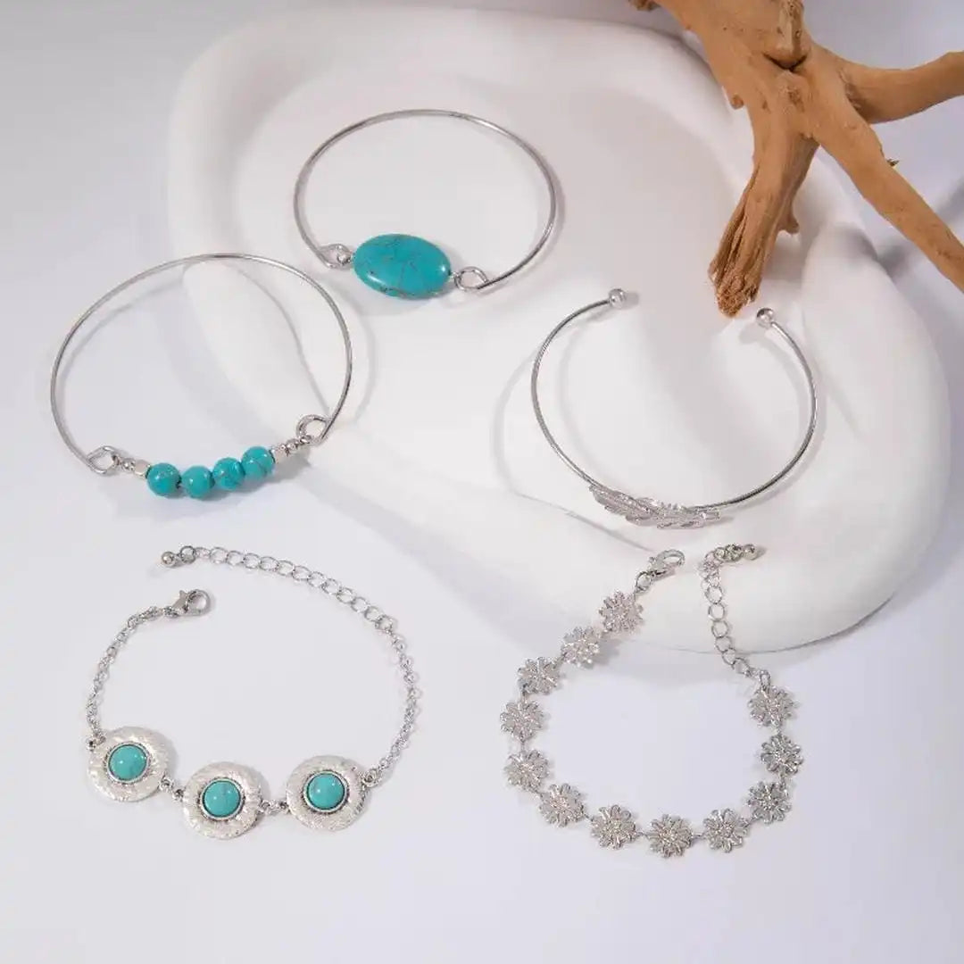 Vintage Turquoise Flower Bracelet Collection in Silver