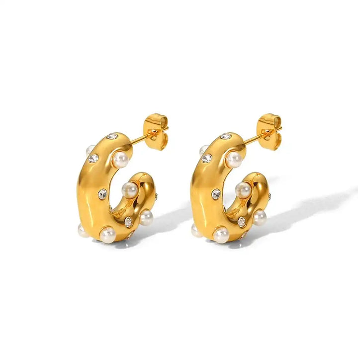Radiant Gold Zircon Hoop Earrings in a Circular Design