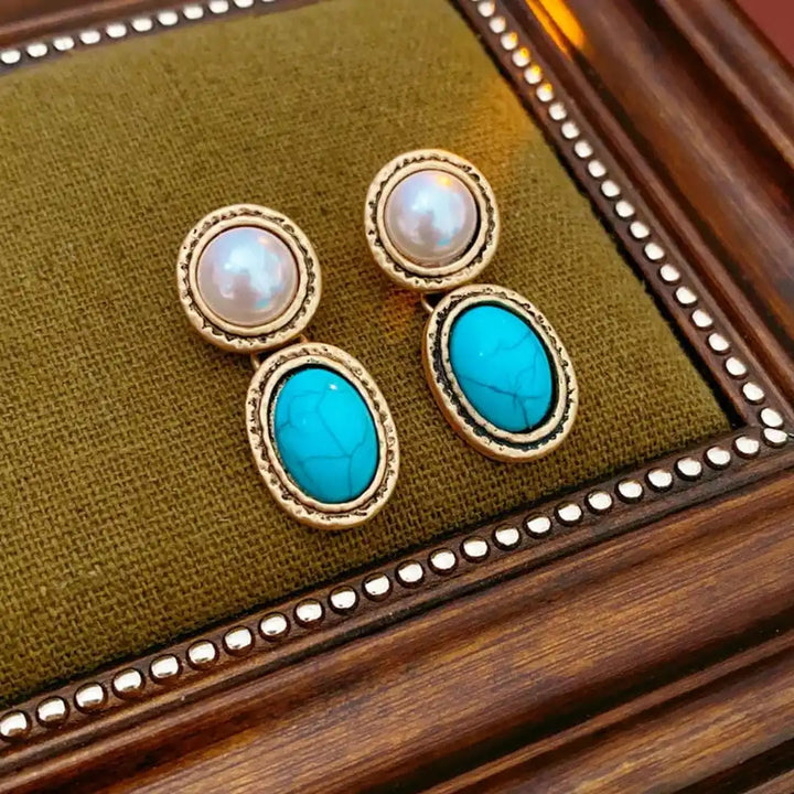 Turquoise and Pearl Retro Gold Statement Jewelry Collection