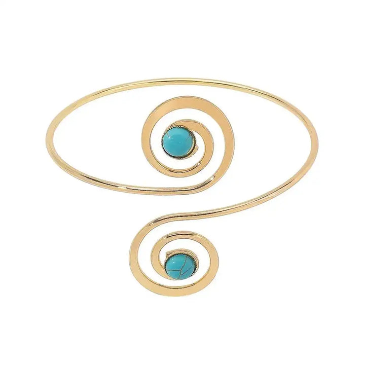 Turquoise Crescent Moon Silver Arm Cuff Bracelet in Bohemian Style