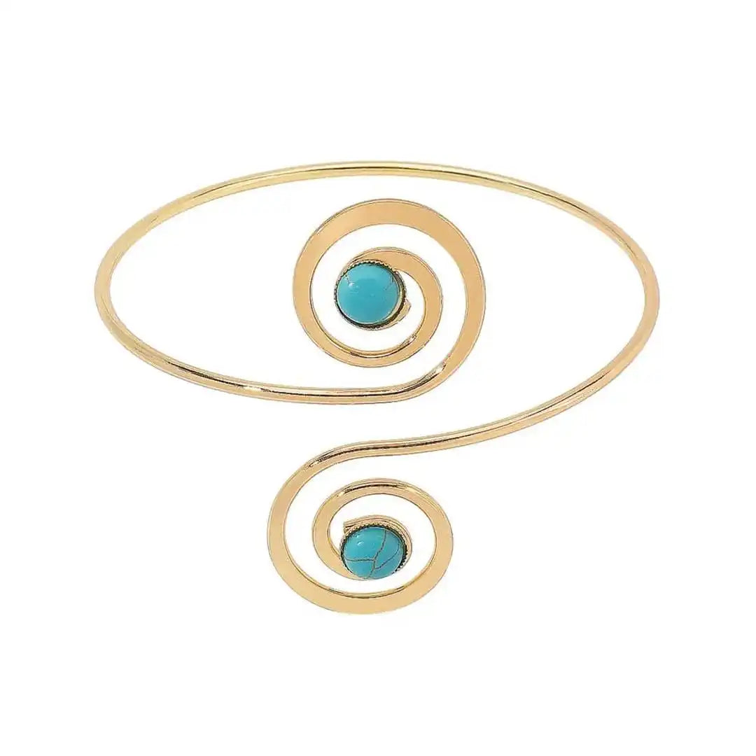 Bohemian-Inspired Silver Arm Cuff Bracelet with Turquoise Crescent Moon Design