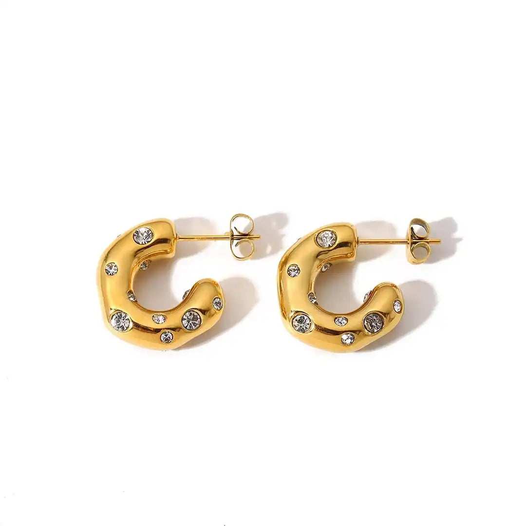Radiant Gold Zircon Hoop Earrings in a Circular Design
