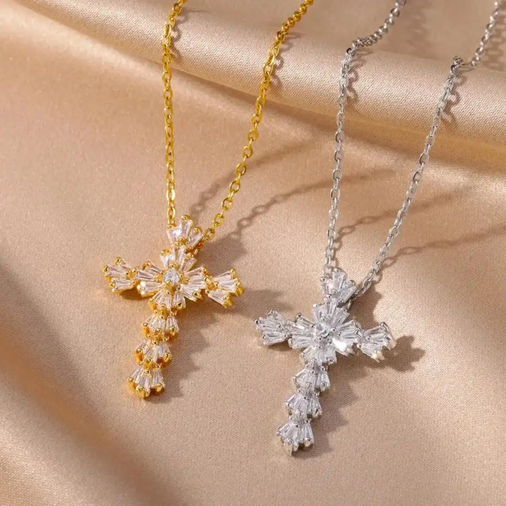 Timeless Silver Zirconia Cross Pendant Necklace