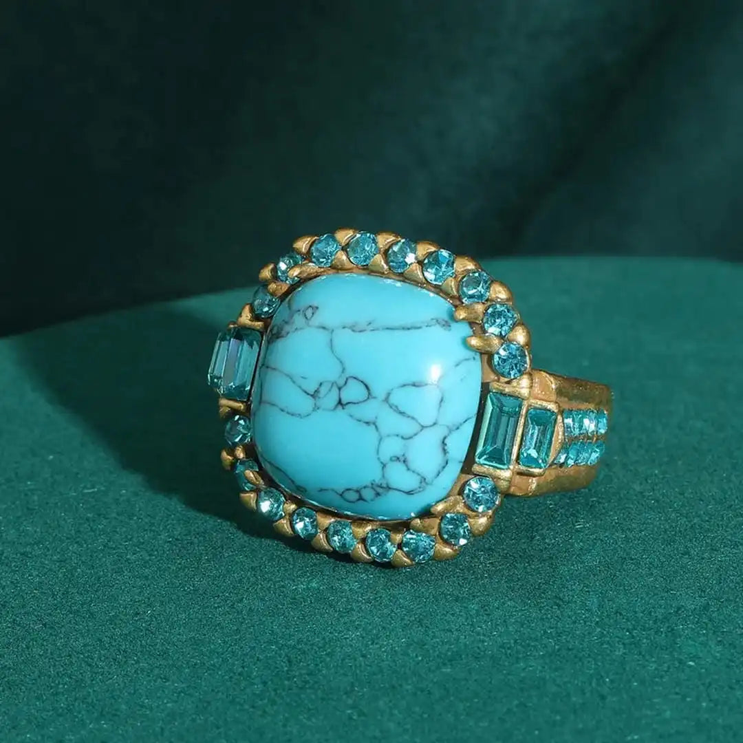 Turquoise Zirconia Ring with Golden Accents