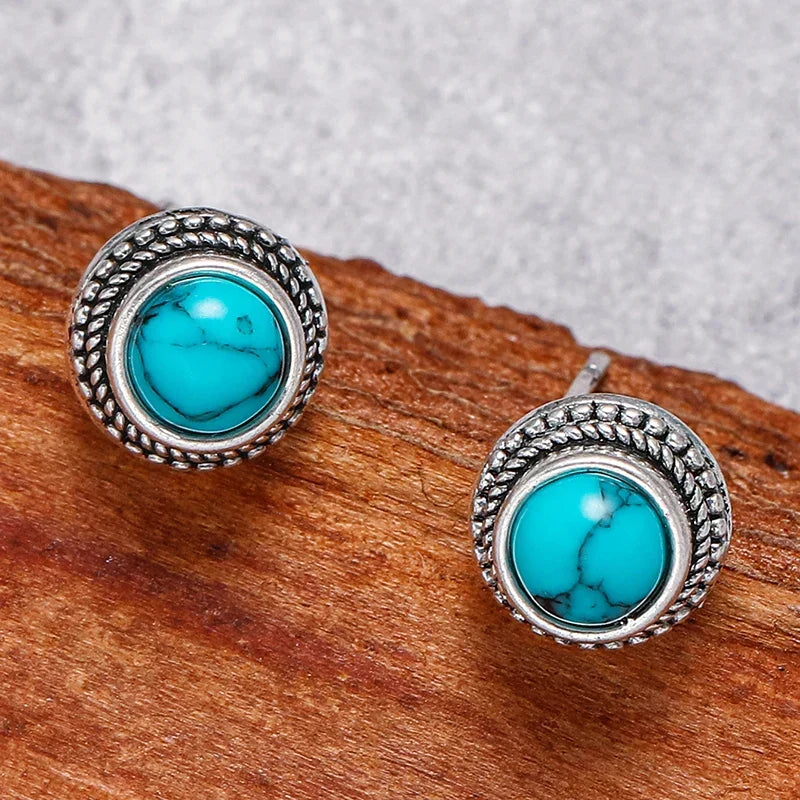 Vintage-Inspired Bohemian Faux Turquoise Stud Earrings