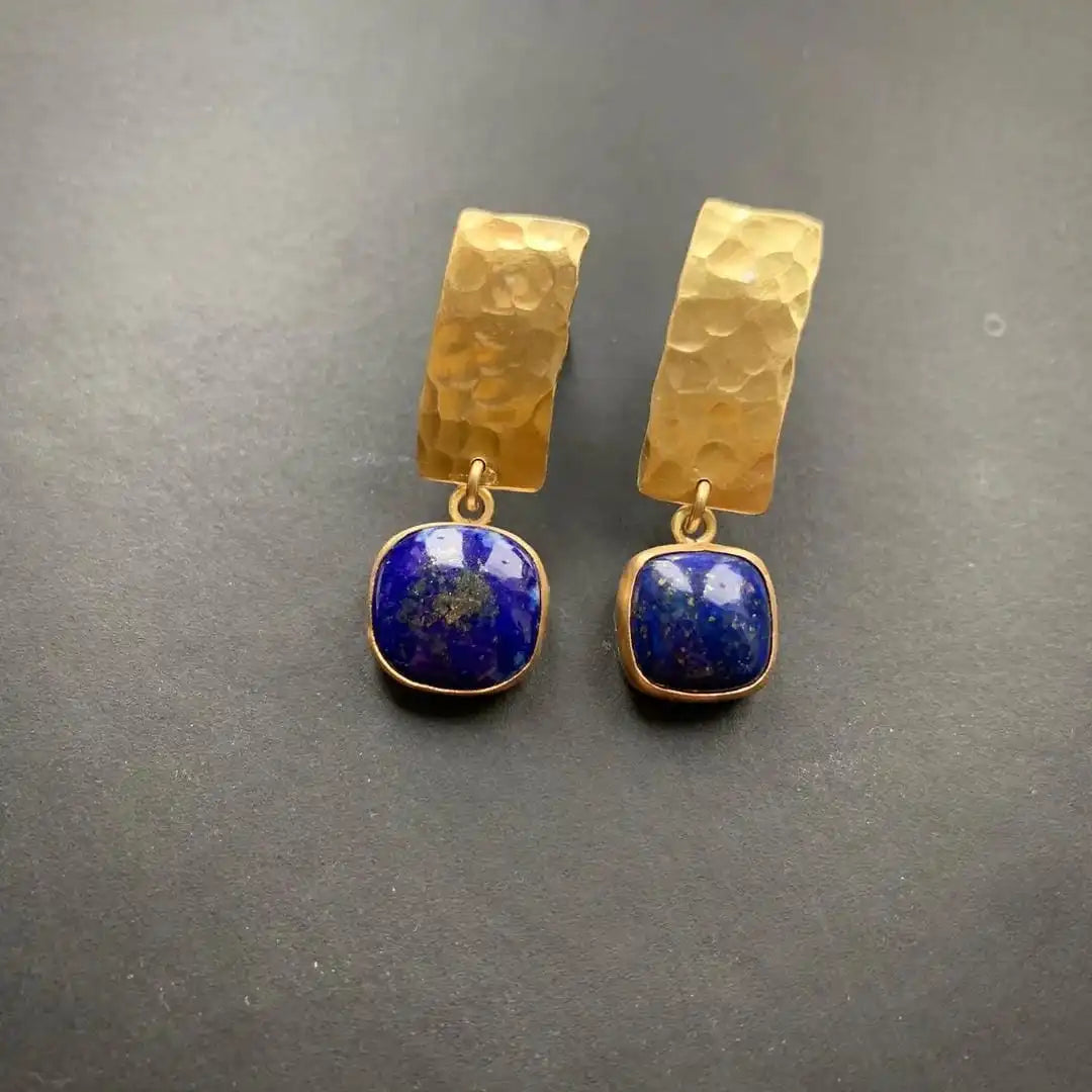 Bohemian Lapis Lazuli Square Drop Earrings
