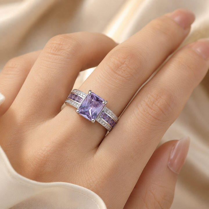 Amethyst Channel Set Silver Ring