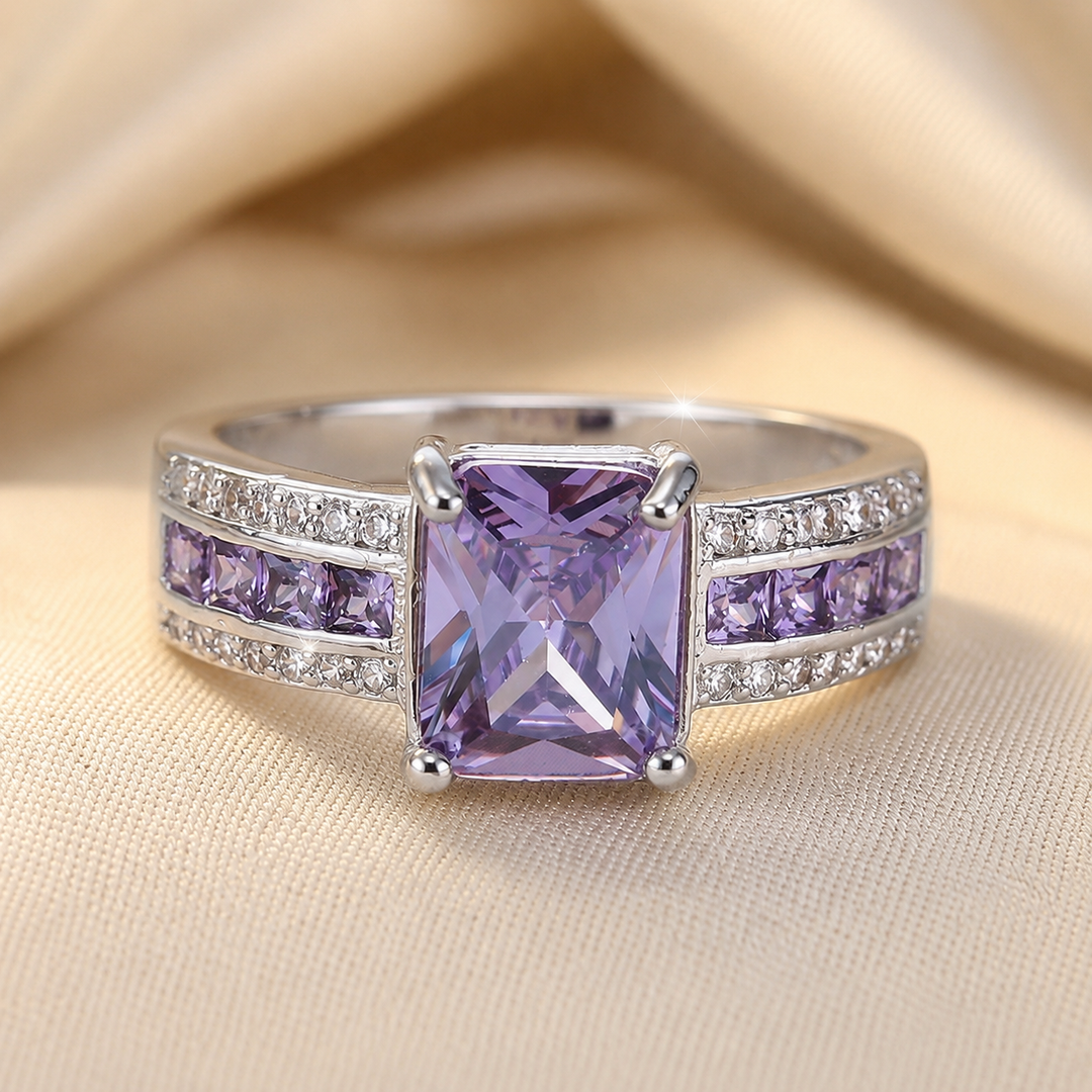 Amethyst Silver Ring with Channel Setting