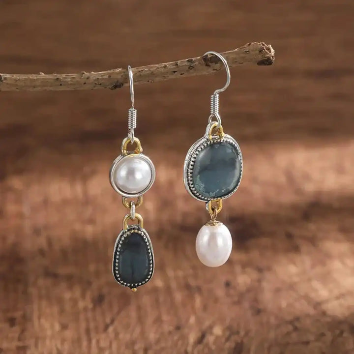 Vintage Blue Gem Pearl Earrings