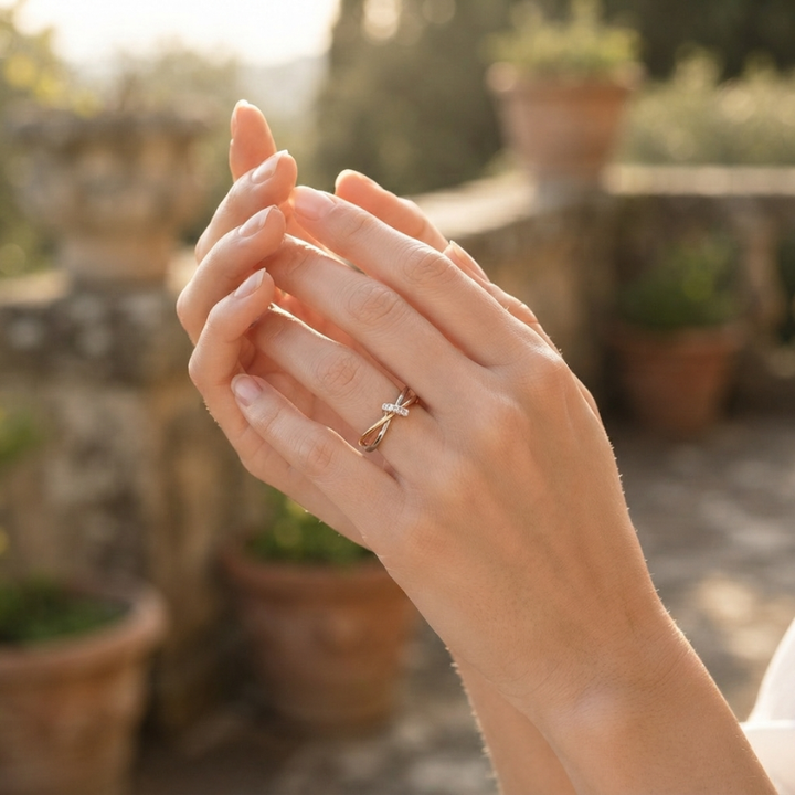 Elegant Golden Silver Twisted Band Ring