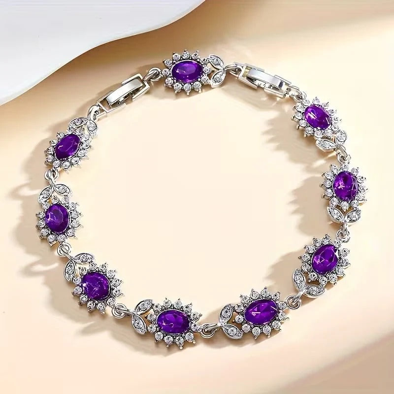 Floral Silver Bracelet with Amethyst Accents