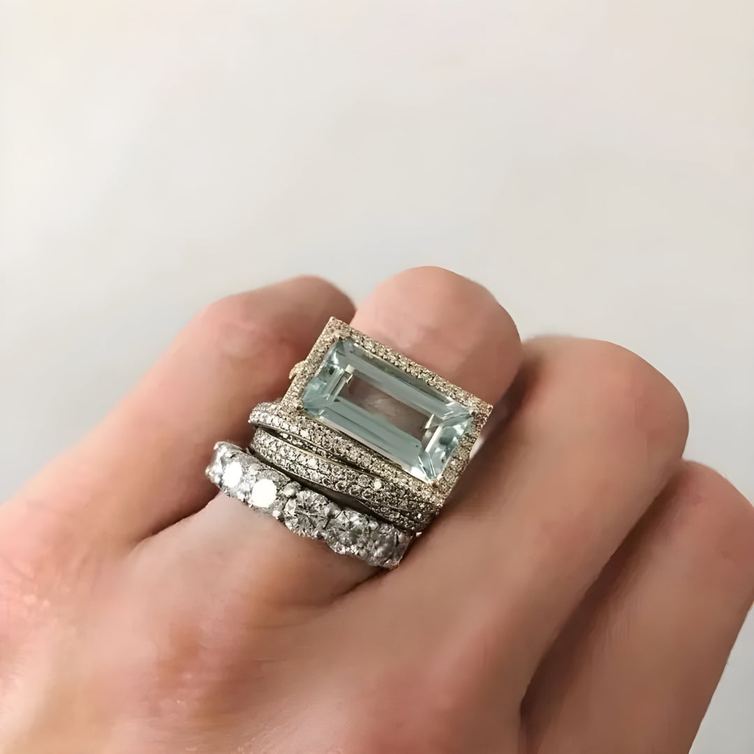Vintage Turquoise Glass Ring Set in Antique Silver