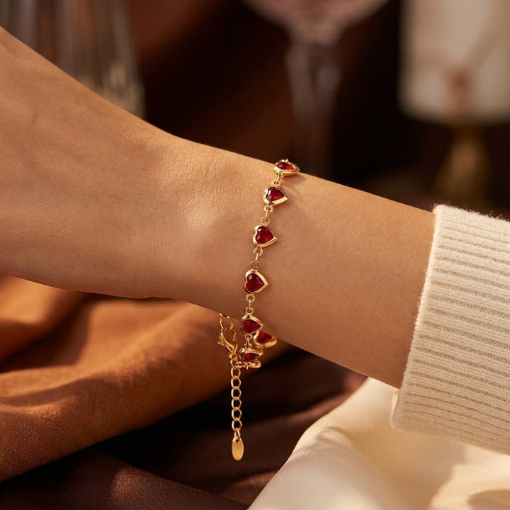 Gold Ruby Heart Link Bracelet