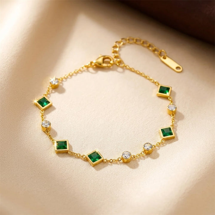 Emerald and Gold Charm Bangle