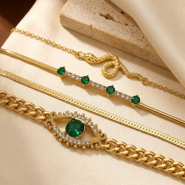 Emerald and Gold Charm Bracelet Duo