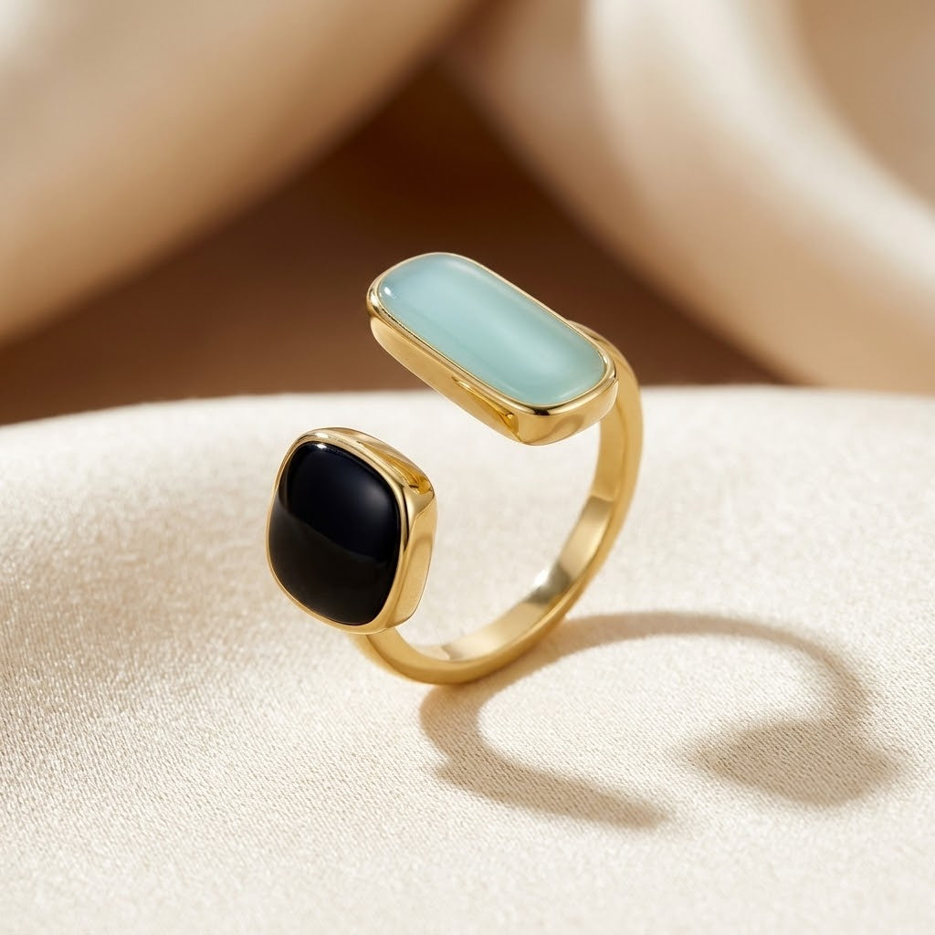 Gold Adjustable Ring Featuring Dual Stone Design