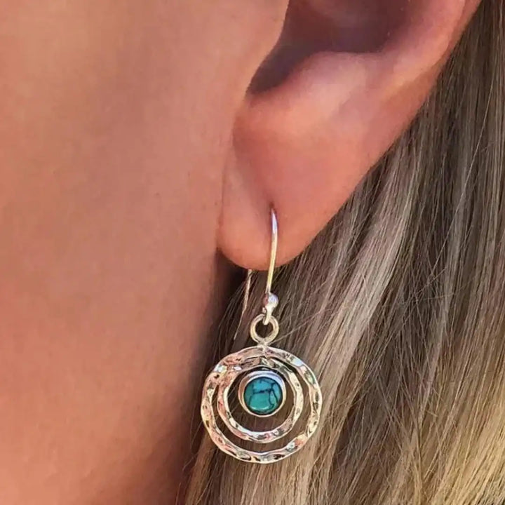 Turquoise and Gold Bohemian Saturn-Inspired Earrings