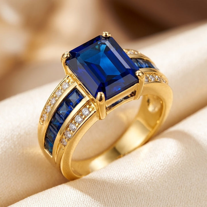 Sapphire-Embellished Square Gold Ring