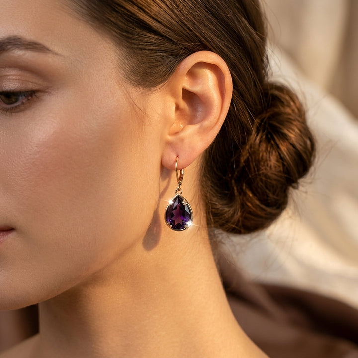 Amethyst Teardrop Earrings in Gold