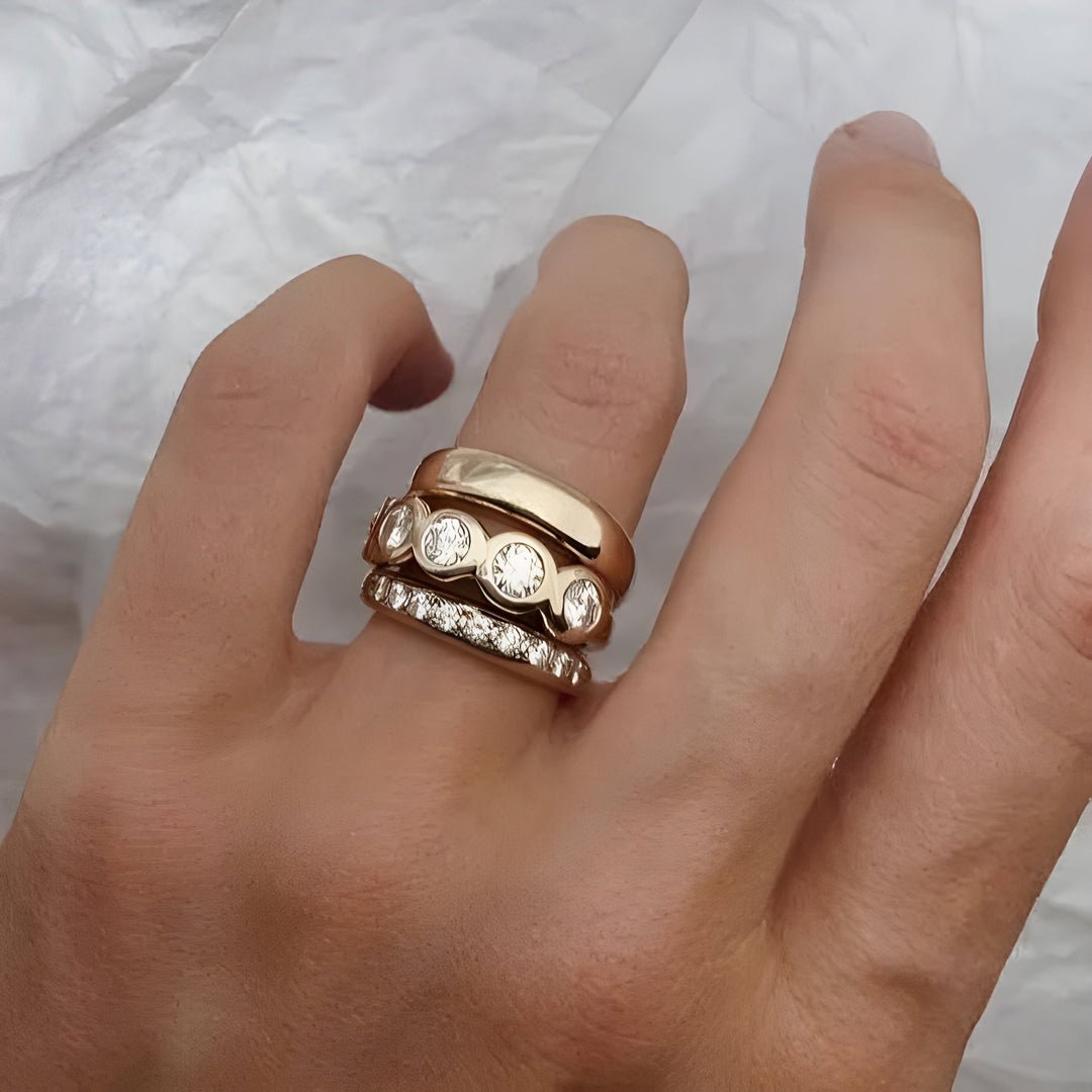 Set of Hammered Radiant Gold Rings