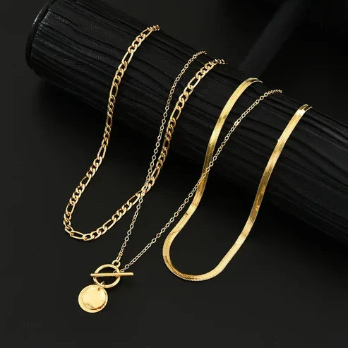 Savira Layered Necklace with Textured Coin Design