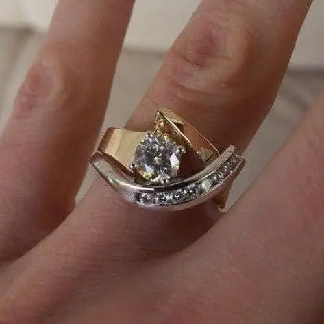 Vintage Asymmetrical Gold and Silver Zirconia Band