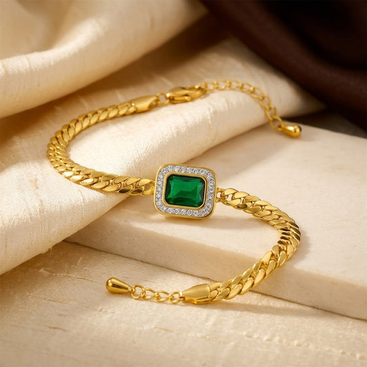 Emerald and Gold Chain Bracelet