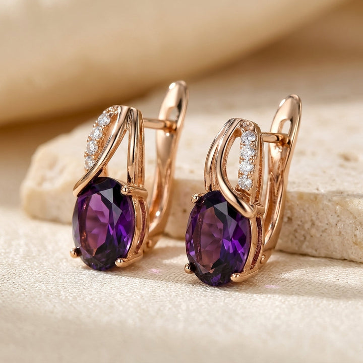 Gold Hoop Earrings with Amethyst Accents