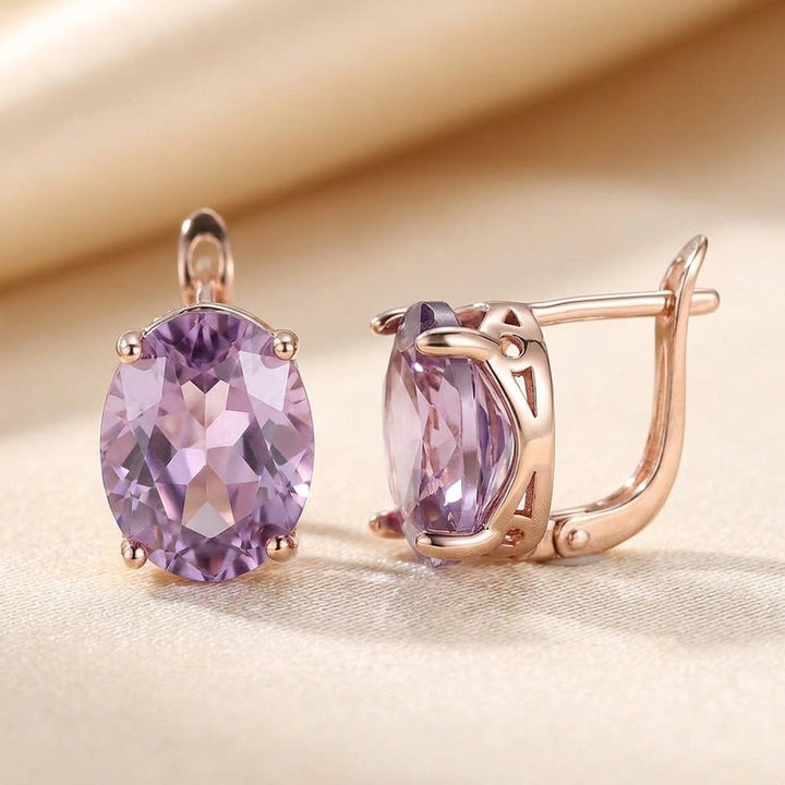 Amethyst Stud Earrings in Rose Gold