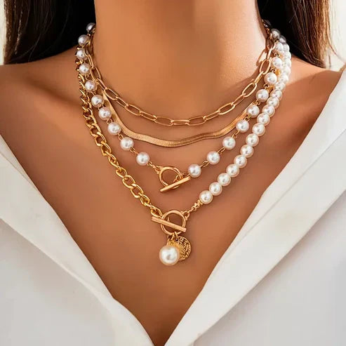 Retro Pearl and Gold Snake Chain Necklace Collection