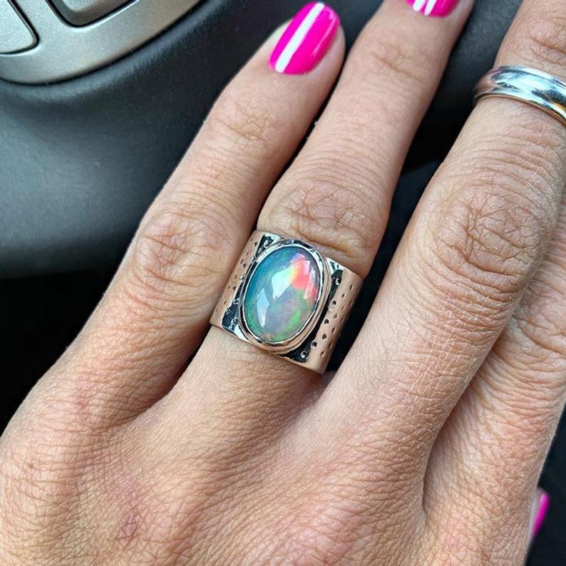 Iridescent Oval Stone Ring