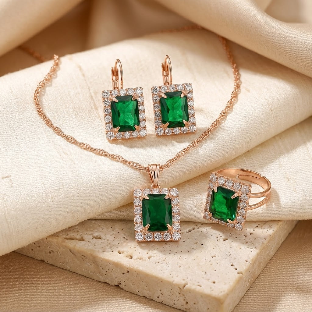 Emerald and Gold Rectangular Jewelry Collection