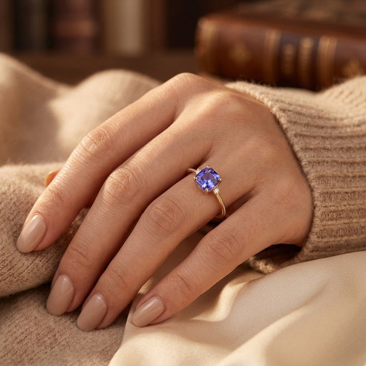 Gold Amethyst Single Stone Ring