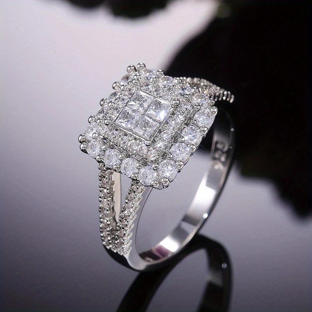 Square-Shaped Zirconia Wedding Ring