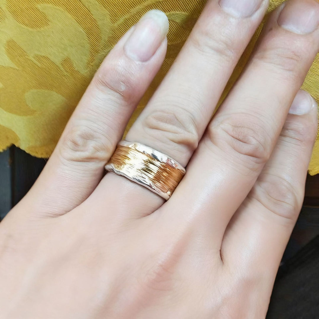 Textured Hammered Ring in Silver and Gold
