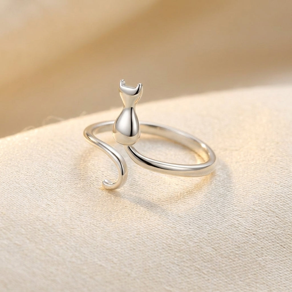Silver Cat-Inspired Ring