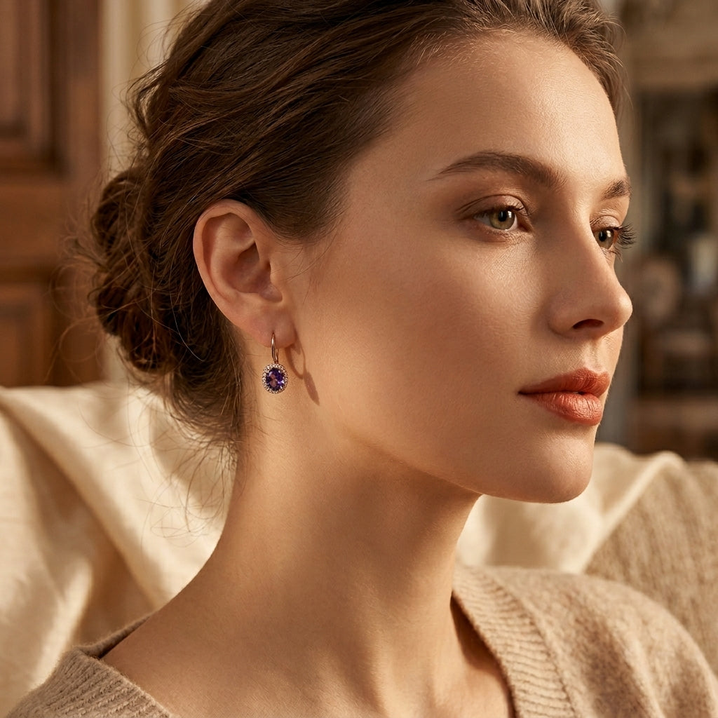 Amethyst and Gold Crown Earrings