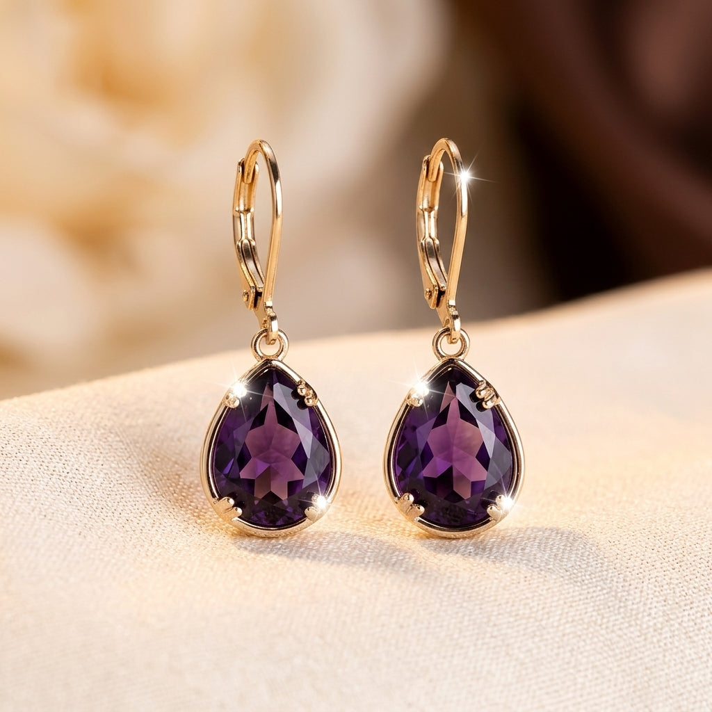 Amethyst Teardrop Earrings in Gold
