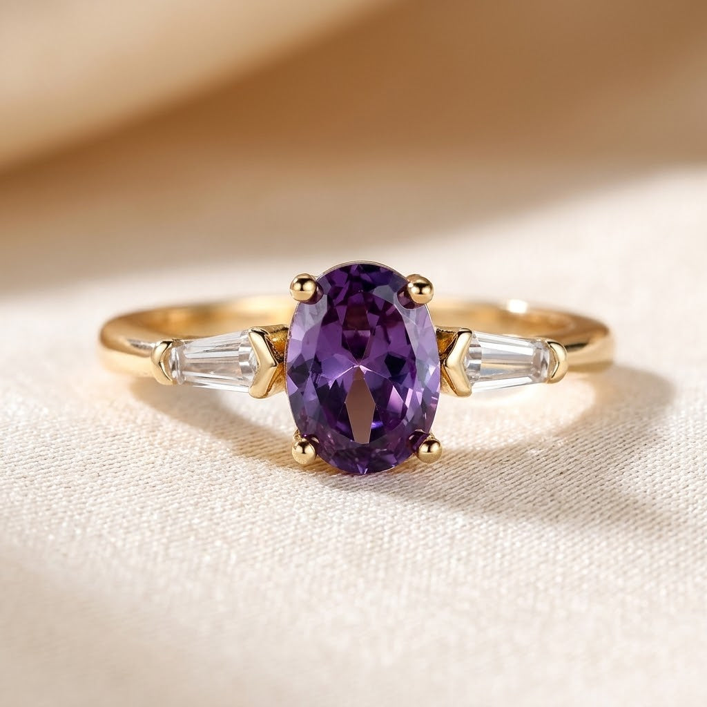 Amethyst Triple-Stone Gold Ring