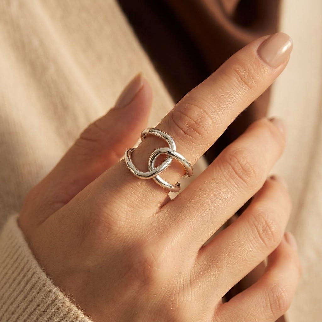 Interlaced Silver Open Band Ring