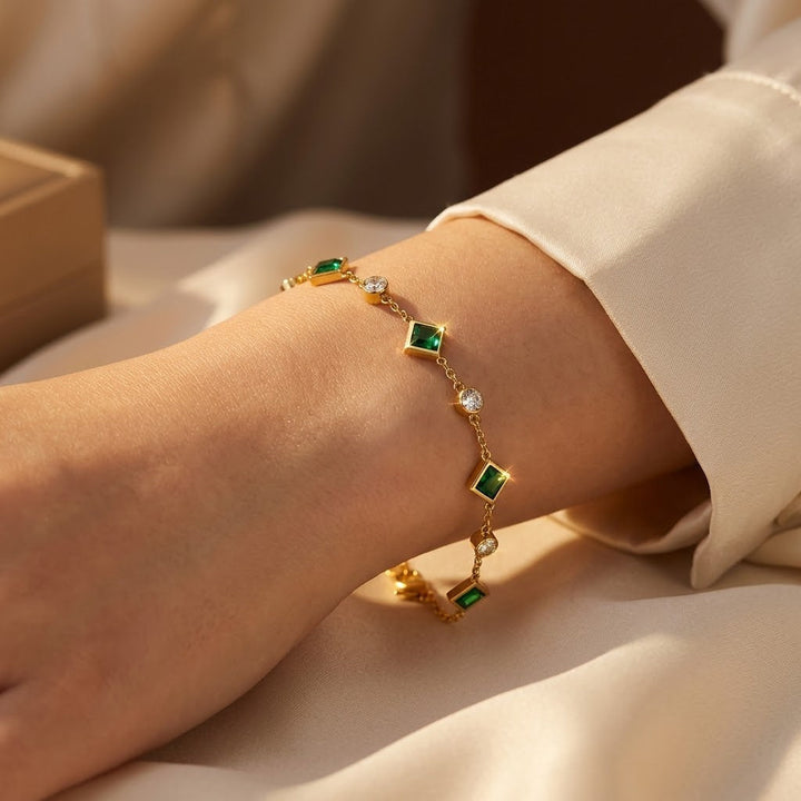Emerald and Gold Charm Bracelet