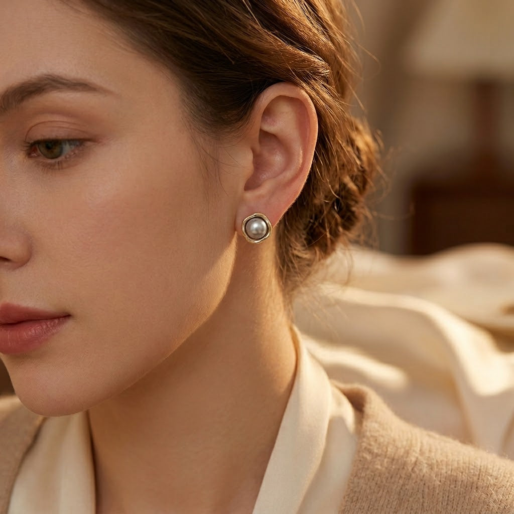 Gilded Pearl Stud Earrings