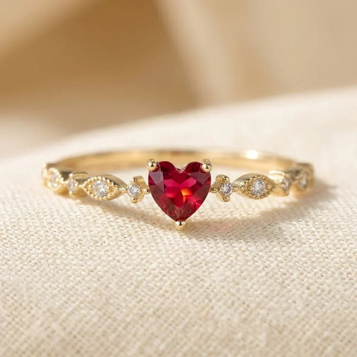 Ruby Heart Design Gold Ring